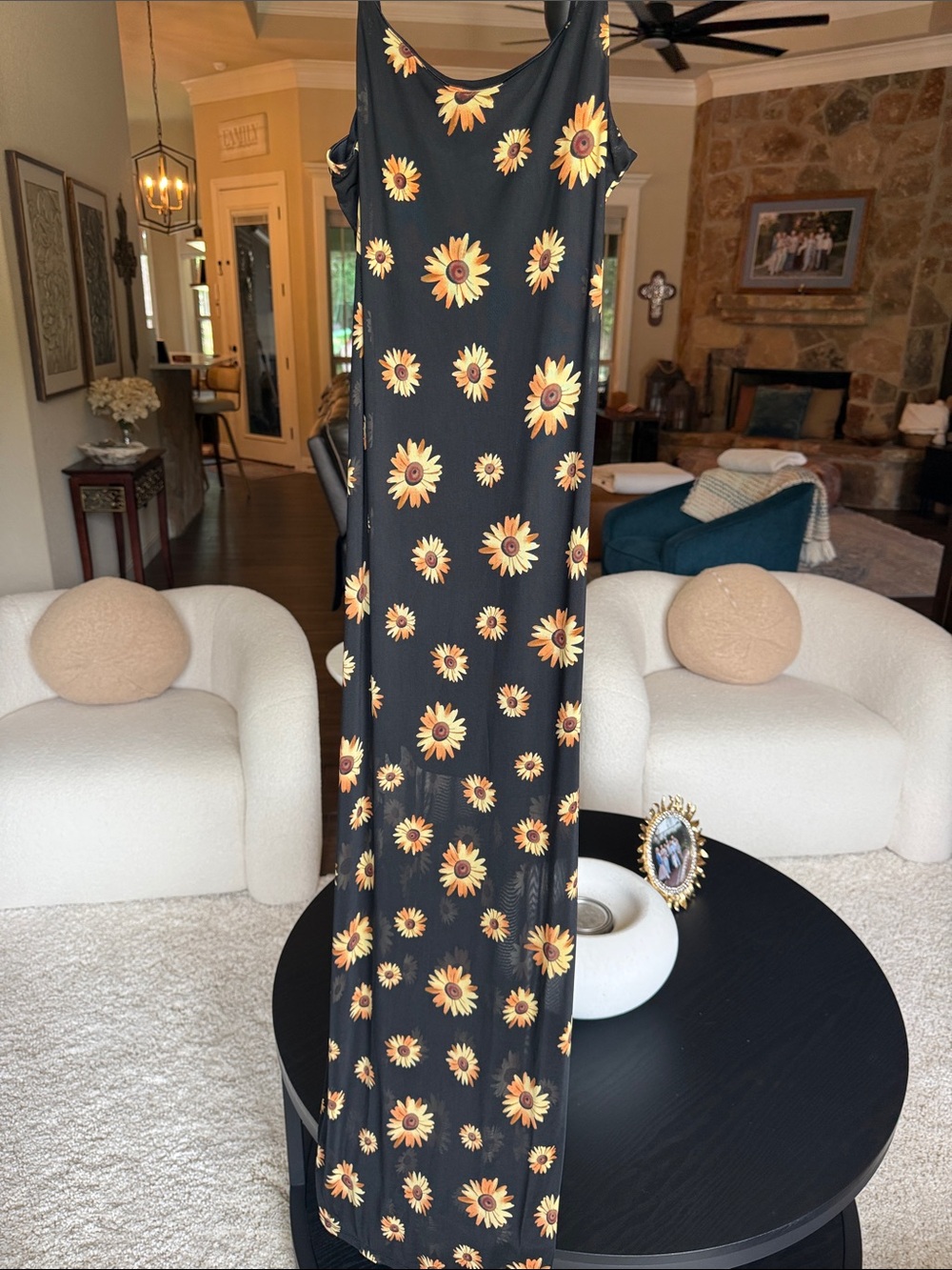Sunflower Print Maxi Dress - Black & Yellow junior size